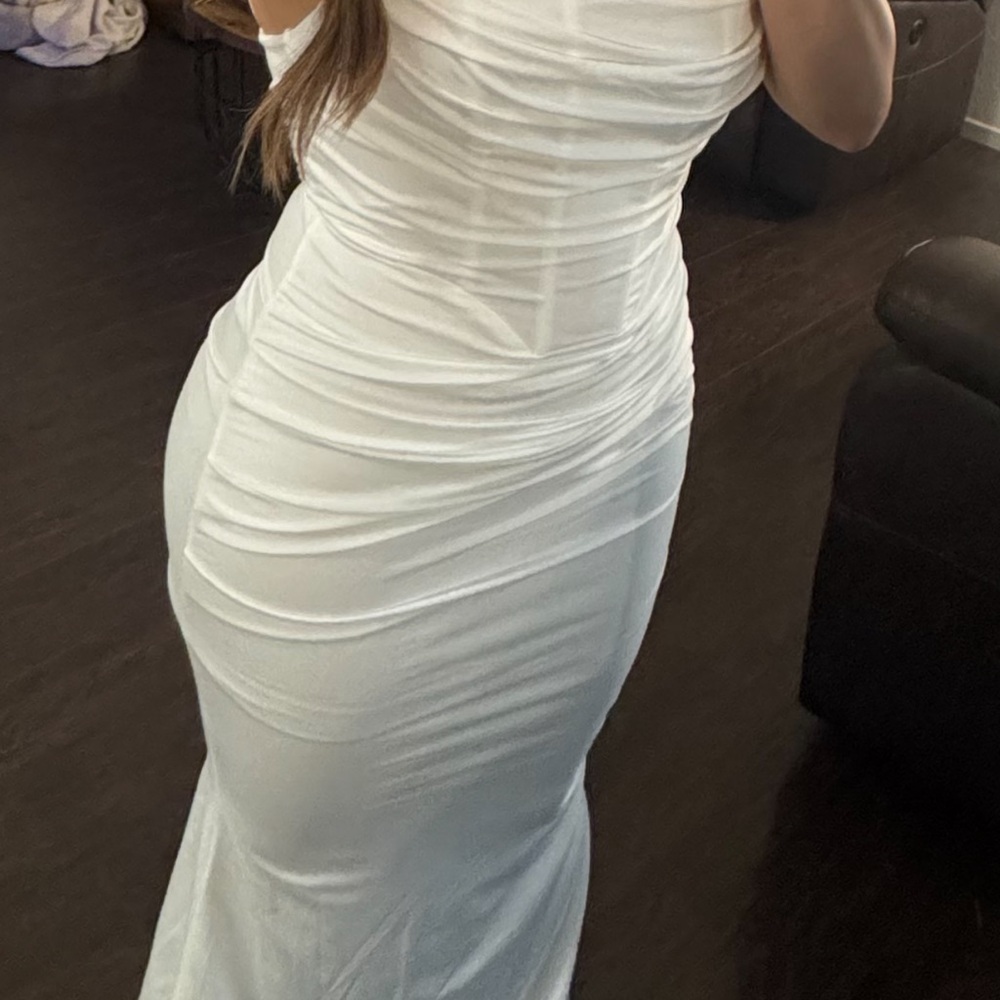 Elegant White Ruched Dress